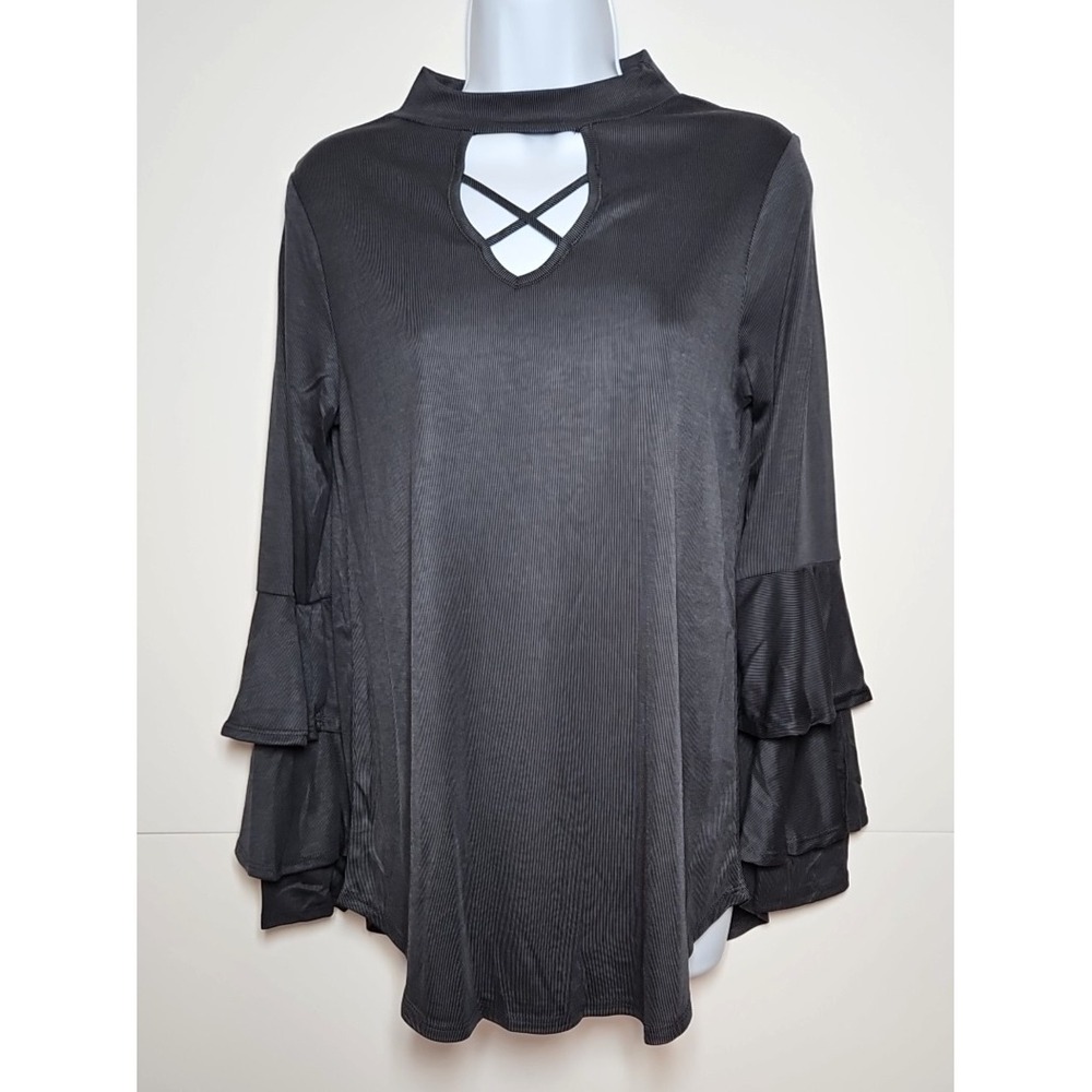 Ella Mara Women's Gray Keyhole Neck Long Sleeve Blouse Size Small NWOT‎
